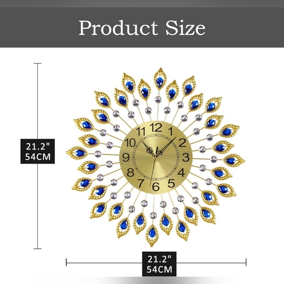 21.2 Inch Gold Large "Peacock" Wall Clocks - Picture 2 of 5